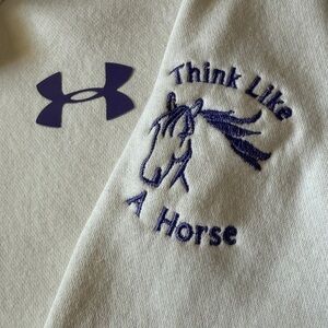 Under Armour White hoodie w purple w “Think like a Horse” Embroidery. XL